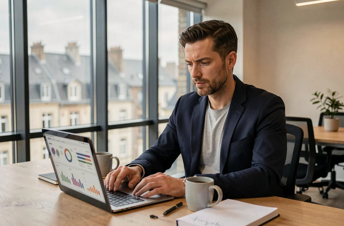 Expert SEO Cédric Guerin travaillant sur une stratégie de référencement naturel dans un bureau moderne à Rennes en 2026