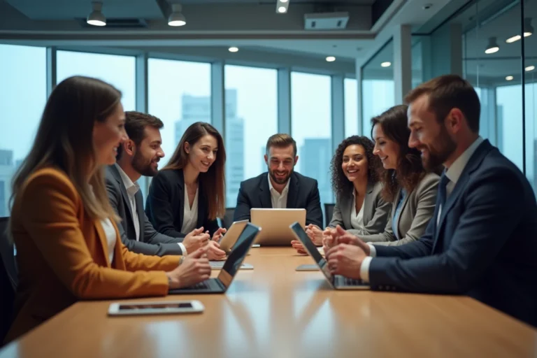 Groupe de professionnels en réunion dans un bureau moderne