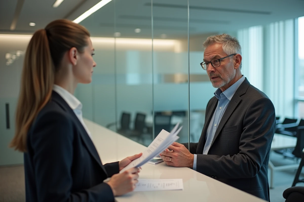 Homme parlant avec une receptionniste au bureau